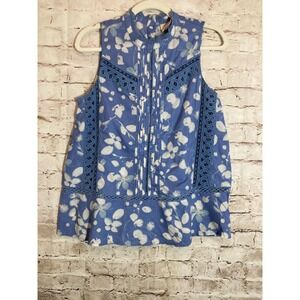Vanessa Virginia By Anthropologie Marissa Top 6 Blue White Floral Embroidered